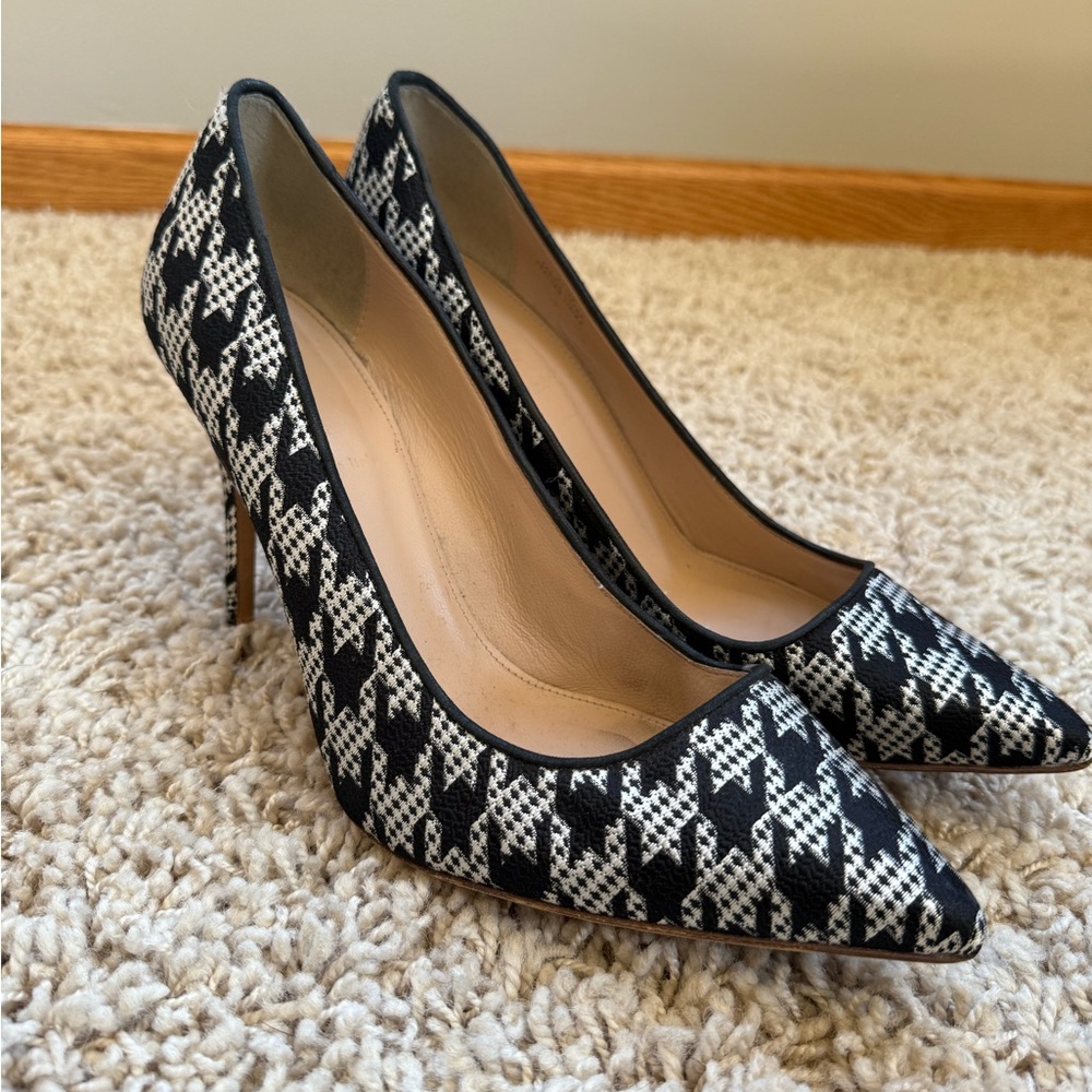 J. Crew Roxie Italian Leather Houndstooth Pointed Toe Heels Size 9.5